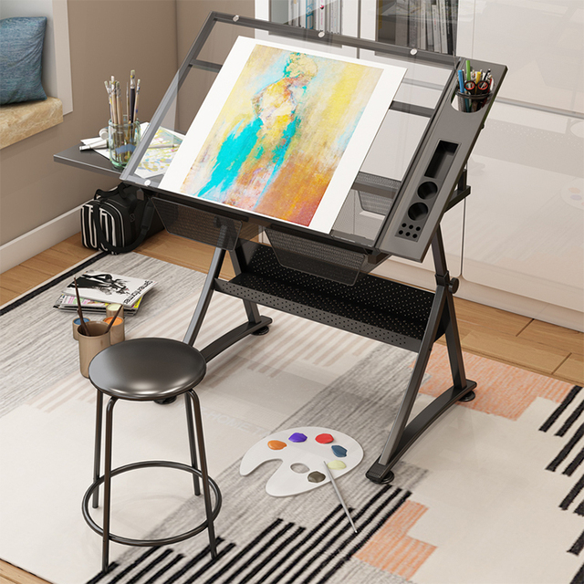 Ekintop School Furniture Portable Acrylic Drafting Table Kids Drawing Projector Table Tempered Glass Architecture Drawing Table