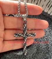 Collier pendentif croix en corde 2026 en acier inoxydable 24 pouces