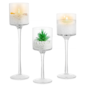 Vente <span class=keywords><strong>en</strong></span> gros Bougeoirs <span class=keywords><strong>en</strong></span> <span class=keywords><strong>verre</strong></span> transparent à longs pieds Ensemble de 3 tailles Bâton de bougie <span class=keywords><strong>en</strong></span> <span class=keywords><strong>verre</strong></span> à dessus cylindrique pour mariage, vacances, festival, fête - Product Image 6