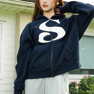 Felpa con Cappuccio da <span class=keywords><strong>Uomo</strong></span> MANNXC 100% Cotone Terry Fleece Streetwear <span class=keywords><strong>Abbigliamento</strong></span> Maschile Designer Y2k con Zip - Product Image 2