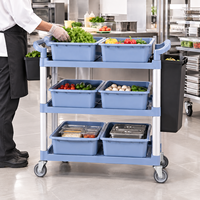 Chariot de service alimentaire noir 3 niveaux en plastique PP 3mm d'épaisseur pour hôtels et restaurants, capacité 50-70kg, prix usine