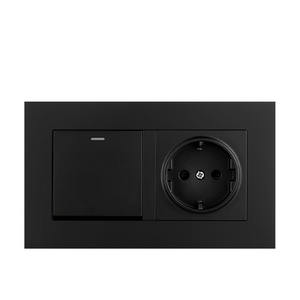 Hochwertiges schwarzes pc-panel EU-Standard 146 Typ 16A deutsche Wandschaltersteckdose 3-Pin mit 1-Gang-2-Wege-Schalter - Product Image 1