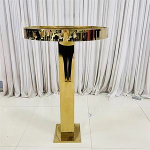 Support <span class=keywords><strong>à</strong></span> fleurs en acier inoxydable plaqué or avec plateau circulaire, pilier décoratif en métal pour centre de table de banquet de mariage - Product Image 1