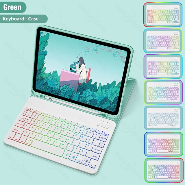 Hot Selling Multi Color Backlit Design Magnetic Adsorption Wireless Keyboard and Mouse Leather Case Set for iPad 11th/10.9"/11"
