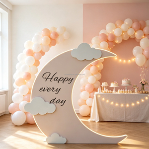 Sfondo in PVC a Forma di Luna Crescente, Moderno Pannello Decorativo a Nuvola e Luna per Foto, Ideale per Baby Shower, Compleanni, Matrimoni e Feste - Product Image 1