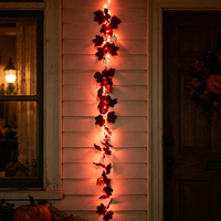 Guirlandes lumineuses LED colorées pour Halloween, design feuille d'érable noire, boîte à piles, ambiance horrifique, lumière décorative, vente chaude