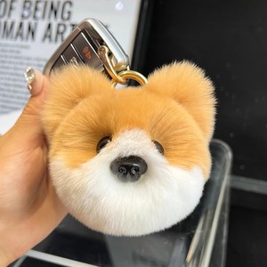 Moda sevimli kabarık yumuşak sırt çantası kolye gerçek Rex tavşan kürk sevimli bebek Corgi yavru peluş bebek araba anahtarlık - Product Image 4