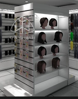 Étagères de magasin de luxe avec éclairage pour produits capillaires et de beauté, décorations de salon de coiffure