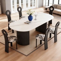 Ensemble table et chaises de salle à manger modernes de luxe, plateau ovale en marbre, structure en bois, 4 à 6 places, meubles de cuisine et de salle à manger, design noir.