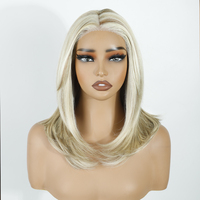 Perruque Bob avec frange pour femme, petite, 16 pouces, synthétique, moderne, lisse, avec dentelle frontale, pour cosplay, remplacement capillaire naturel, pour usage quotidien, amusant ou pour fêtes