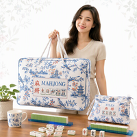 Sac de rangement multifonctionnel portable imprimé style américain pour Mahjong, blanc, rose, bleu ciel