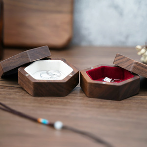 Solid Wood Hexagonal Jewelry Box Black Walnut Magnetic Lid <b>Ring</b> <b>Storage</b> Home Decor Gift Box - Product Image 3