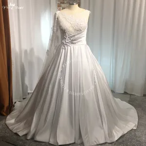 RSW2063 nuevo diseño A-line encaje con bolsillo una manga vestido de novia cuello redondo espalda descubierta elegante vestido de novia para novia con bolsillo