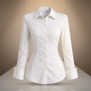Camisa Blanca de Corte Regular para Mujer, Formal de Oficina, con Cuello Abotonado, Manga Larga y Logotipo en la Parte Delantera - Product Image 2