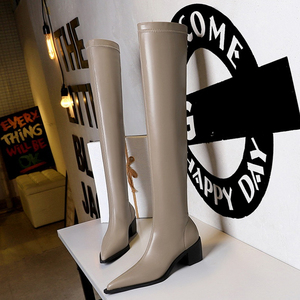 Cuissardes Bottes Femme Tube Fashion 5.5CM Heel Over Knee Thigh High Long Leather Boots for Women - Product Image 5