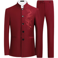 Vente en gros usine Zhongshan – Ensemble de costume traditionnel chinois pour homme, coupe ajustée, col montant, motif dragon, idéal pour mariage