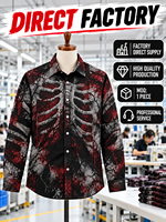 Kemeja Pria Lengan Panjang Kerah Lapel dengan Cetak Grafis 3D Gaya Jalanan Mewah Kustom