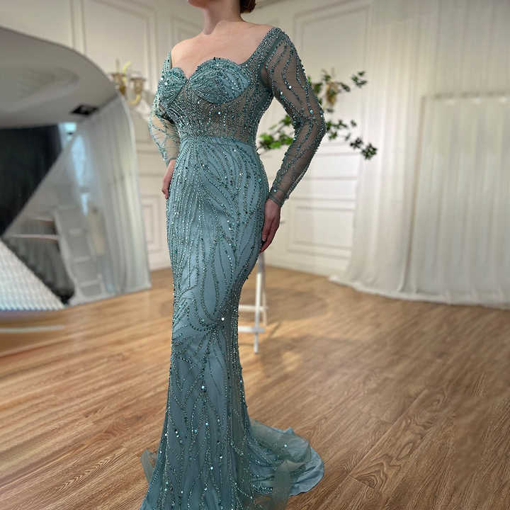 Glamorous Sequin Tulle Mermaid Beaded Cape Sleeves Evening Gown DP7331 main image 1