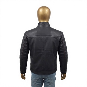 Men's Black <b>Leather</b> <b>Biker</b> Motorcycle <b>Jacket</b> with Padded Sleeves and Shoulders Breathable Front Logo - Product Image 2