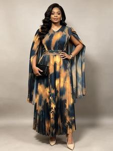 Abito lungo plissettato Miyaki <span class=keywords><strong>Plus</strong></span> Size da donna con stampa e maniche a mantella, elegante abito da sera per donne curvy - Product Image 3