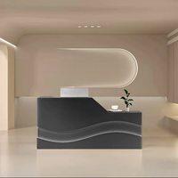 Comptoir de réception de luxe en forme de vague, réversible gauche-droite, avec bande LED pour hôtel et salon