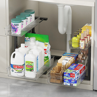 Évier en acrylique avec support de rangement pour produits de nettoyage à hauteur réglable à double niveau, adapté à la salle de bain et à la cuisine