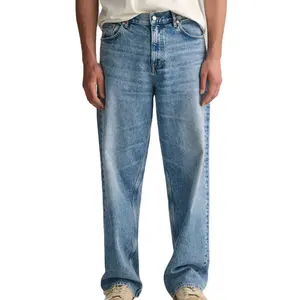 Custom Plus Size Men's Straight Jeans Loose Fit Hip Hop Vintage Faded Wide Leg Men Stacked Pants Jeans