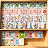 Tuiles de Mahjong Américain en Acrylique à 4 Couches avec Bordure Cartoon, Ensemble de Mahjong Unique à Motifs d'Oiseaux et de Plantes pour le Divertissement