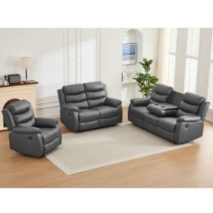 Juego de Sofás Reclinables Eléctricos HOMERS, <span class=keywords><strong>3</strong></span> 2 1 <span class=keywords><strong>Plazas</strong></span>, Cuero Sintético, <span class=keywords><strong>3</strong></span> Asientos, Cargador Inalámbrico, Mesa Plegable, Apto para Mascotas, para Sala de Estar - Product Image 1