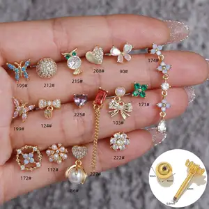 Light Colored Gemstone Earrings Crystal Flower Stud Earrings Stainless Steel Rod Piercing Screw Ball Stud Earring For Women