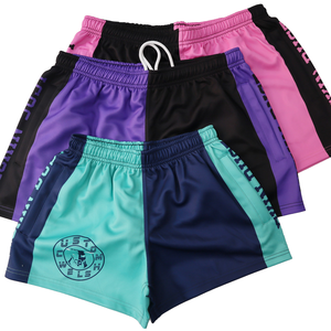 Shorts de rugby unisexes sublimés grande taille en polyester et coton avec cordon élastique, respirants, séchage rapide, poches zippées pour hommes et femmes - Product Image 1