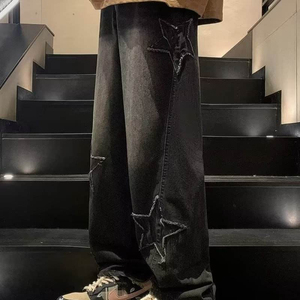 Jeans Larghi da <span class=keywords><strong>Uomo</strong></span> a Gamba Dritta con Ricamo a Stella Colorata, Stile Boyfriend Casual High Street, Moda Autunnale ed Estiva - Product Image 4