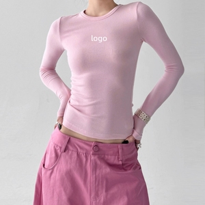 Maglietta <span class=keywords><strong>Intima</strong></span> in <span class=keywords><strong>Cotone</strong></span> di Alta Qualità Personalizzata, T-shirt Aderente a Maniche Lunghe da <span class=keywords><strong>Donna</strong></span> con Collo Tondo per Yoga e Fitness - Product Image 1