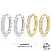 Boucles d'oreilles créoles Huggie en Moissanite, Argent 925, Couleur D, pour Vacances d'été, Plage, Cadeau Délicat pour Femme, Bijoux Fins