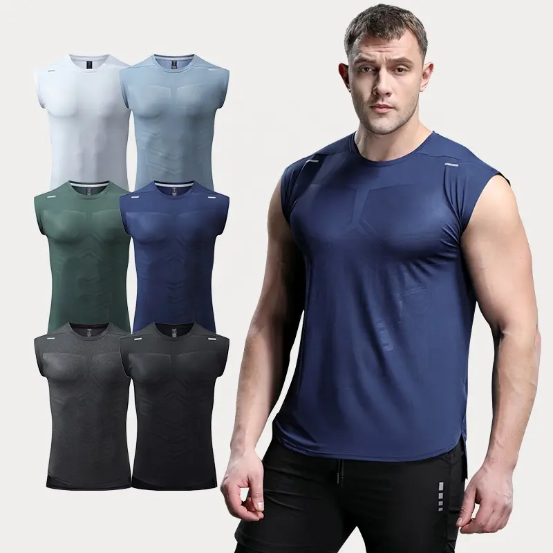 New 88%Polyester 12% Spandex special fitness vest super men slim sleeveless soft fabric