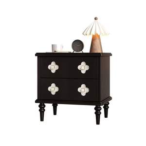 French Retro Style Nightstand Solid Wood Black Vintage Bedroom Storage Cabinet <b>Small</b> <b>Bedside</b> <b>Table</b> - Product Image 5