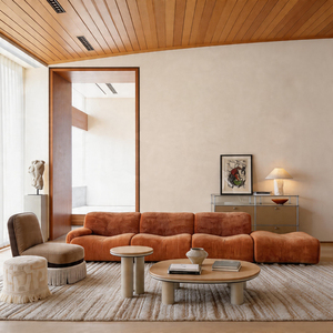 Sofá Seccional de Tela Terracota Contemporáneo VB con Estructura de Madera Maciza y Cojines de Espuma de Alta Densidad para Salas de Estar Modernas - Product Image 1