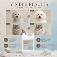 Shampoo volumisant pour chiens et chats, soin coiffant pour un pelage moelleux avec formule au sel et à la boue de la Mer Morte