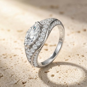 S925 Sterling Silver Marquise Moissanite Halo <b>Ring</b> Twisted Band Engagement Wedding <b>Finger</b> <b>Ring</b> For Women Two Tone Available - Product Image 5