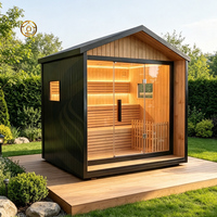 Sauna infrarouge électrique extérieur moderne pour 6 personnes avec construction en bois massif, design en A de style villa, 6 kW