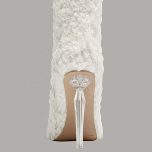 Crystal Heels Women Fur Knee High Boots Pointy Toe Side Zipper Long Booties Wide Feet Size 46 Winter <b>Shoes</b> - Product Image 6