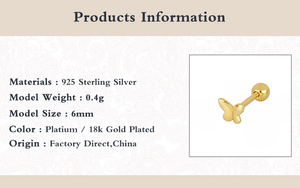 Boucles d'oreilles clous mini papillon brillantes en argent sterling S925 pour femmes et jeunes filles - Product Image 6
