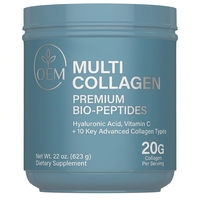 Poudre de peptides de collagène multi-sources, 10 types de collagène avancés avec acide hyaluronique et vitamine C, 20g par portion