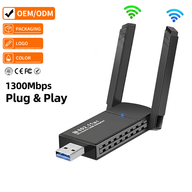 Dual 2dBi Antenna 1300Mbps USB3.0 Dual Band 2.4G 5G Wireless WiFi Adapter MU-MIMO Network Card for Gaming PC Laptop IPTV Box