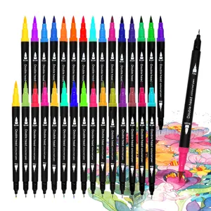 Wholesale Dual Tip Brush Markers 24 36 48 60 Colors Drawing Water Colour Art Markers Set School Supplies Watercolor Marker Pen