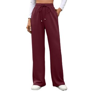 Pantalones Anchos Casuales de Color Sólido para Mujer, Otoño Invierno, con Cintura Elástica, Bolsillo, Antibolitas, Transpirables, Corte Regular, Talla XL - Product Image 4