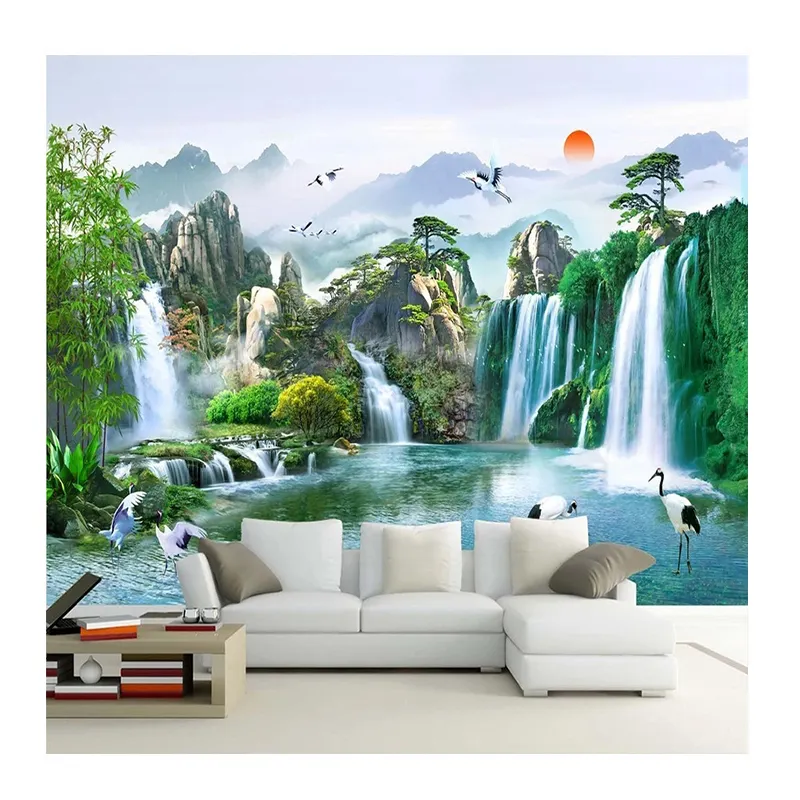 KOMNNI 3D papel pintado balcón cielo azul lago bosque naturaleza paisaje pared murales sala de estar dormitorio telón de fondo papel de pared