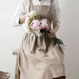 Delantal artístico de algodón puro sin mangas para mujer, con estampado floral, nuevo, antimanchas, para cocina, hogar, ropa de trabajo japonesa, con cintura. - Product Image 1