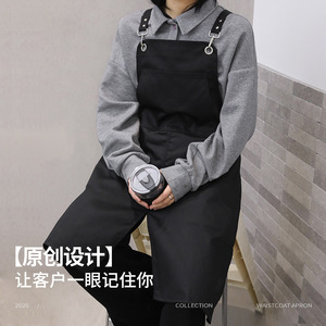Apron With Slits Stain Resistant For Coffee Milk Tea Hair Salon Work Use Solid Color Black Khaki Dark Brown Four Seasons - Product Image 1
