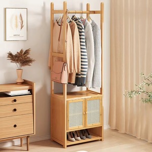 Extra-large bamboo clothes <b>rack</b>, heavy-duty coat <b>rack</b>, wardrobe with storage <b>shelves</b>, shoe <b>rack</b> - Product Image 1